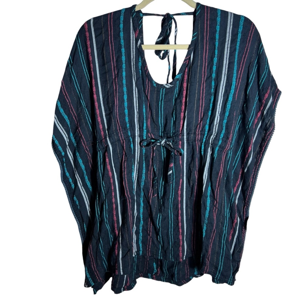 Lagaci Stripped Cotton Blend Poncho Cover Up, S/M